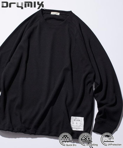 Drymix(R) / 乾爽混紡寬鬆版型華夫格布插肩長袖T恤