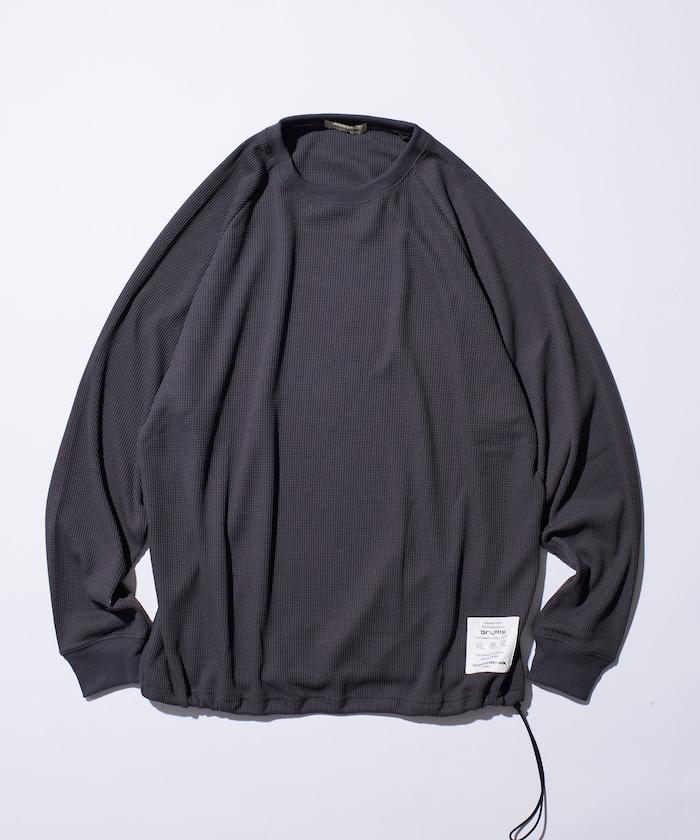 Drymix(R) / 乾爽混紡寬鬆版型華夫格布插肩長袖T恤