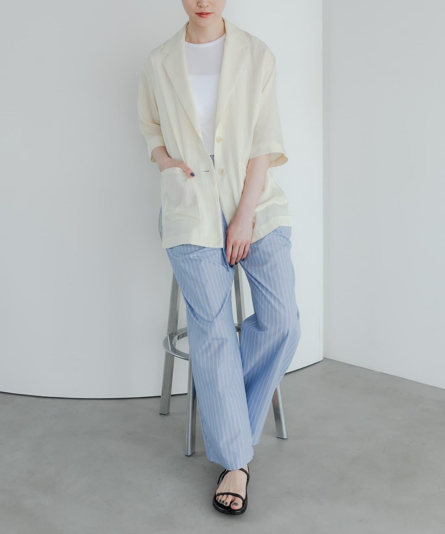 基礎款印度紡棉條紋長褲