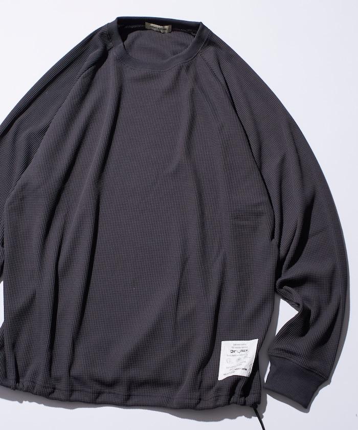 Drymix(R) / 乾爽混紡寬鬆版型華夫格布插肩長袖T恤