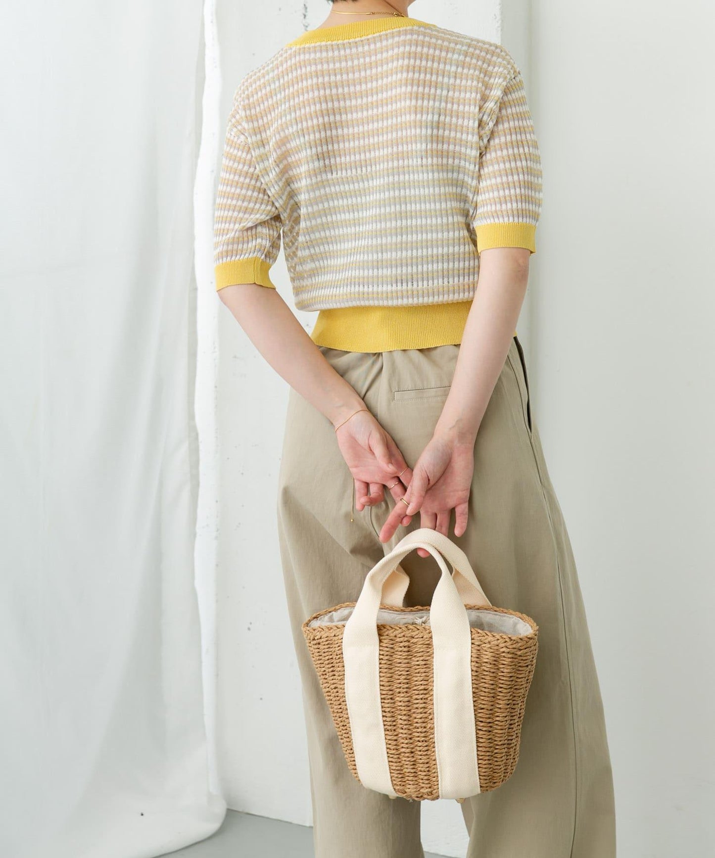 透視條紋短袖針織衫