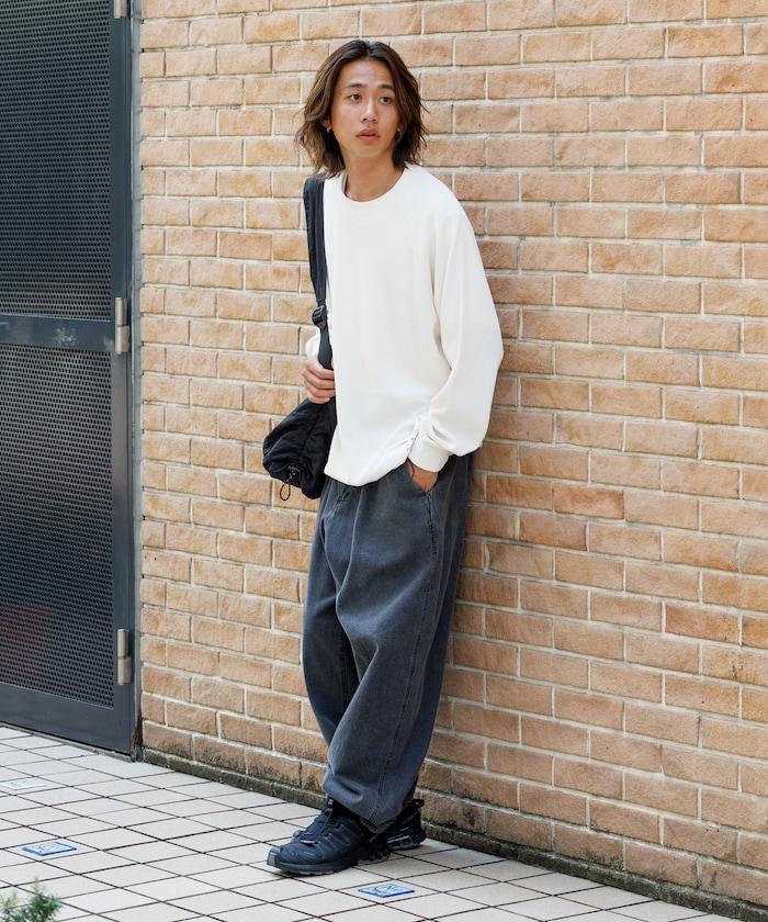 Drymix(R) / 乾爽混紡寬鬆版型華夫格布插肩長袖T恤