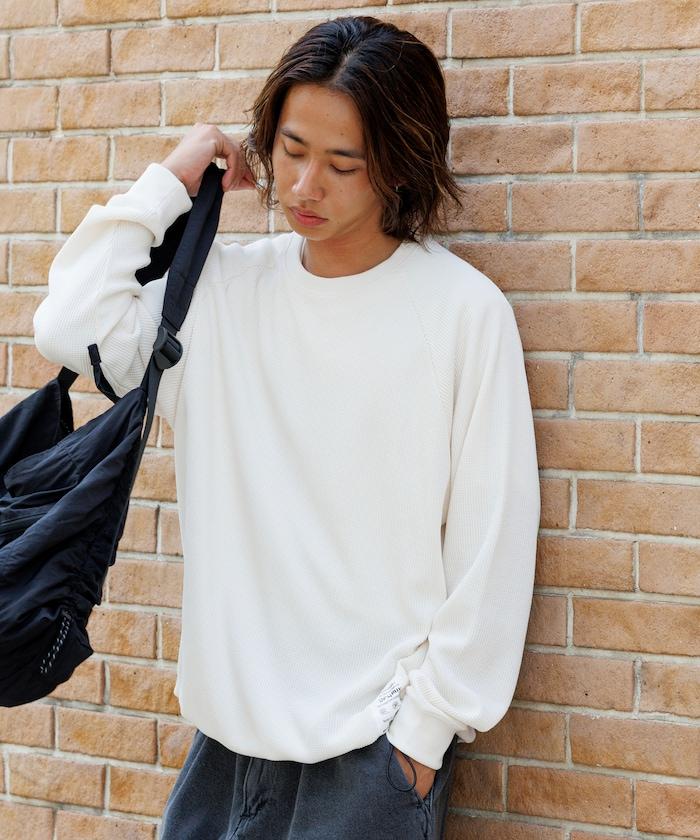 Drymix(R) / 乾爽混紡寬鬆版型華夫格布插肩長袖T恤