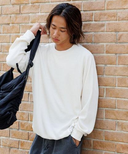 Drymix(R) / 乾爽混紡寬鬆版型華夫格布插肩長袖T恤