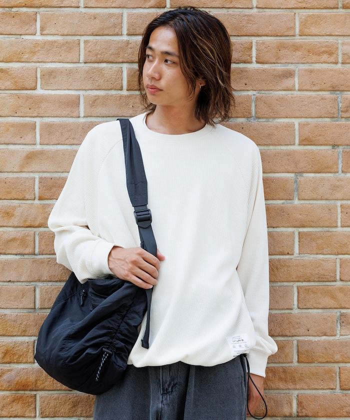 Drymix(R) / 乾爽混紡寬鬆版型華夫格布插肩長袖T恤