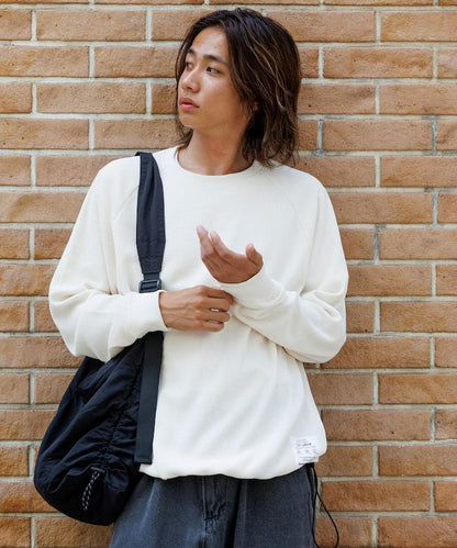 Drymix(R) / 乾爽混紡寬鬆版型華夫格布插肩長袖T恤