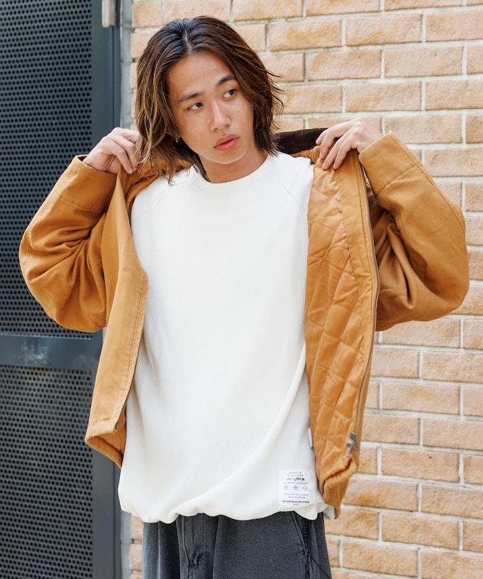 Drymix(R) / 乾爽混紡寬鬆版型華夫格布插肩長袖T恤