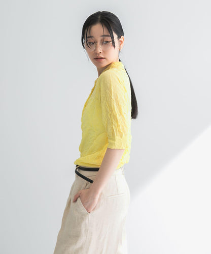 new basic 亞麻混紡皺感襯衫領針織衫