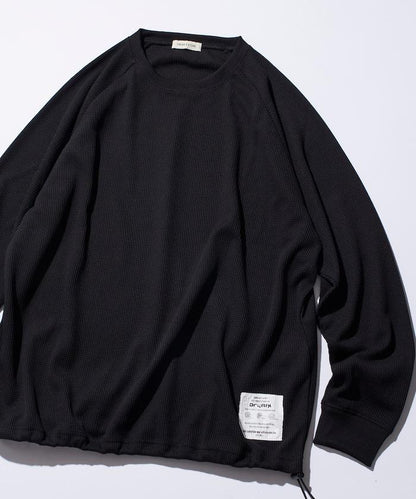 Drymix(R) / 乾爽混紡寬鬆版型華夫格布插肩長袖T恤