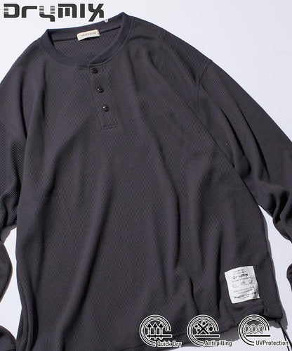 Drymix(R) / 乾爽混紡寬鬆版型華夫格亨利領T恤