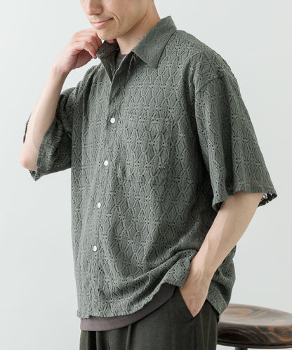 常規領蕾絲短袖襯衫