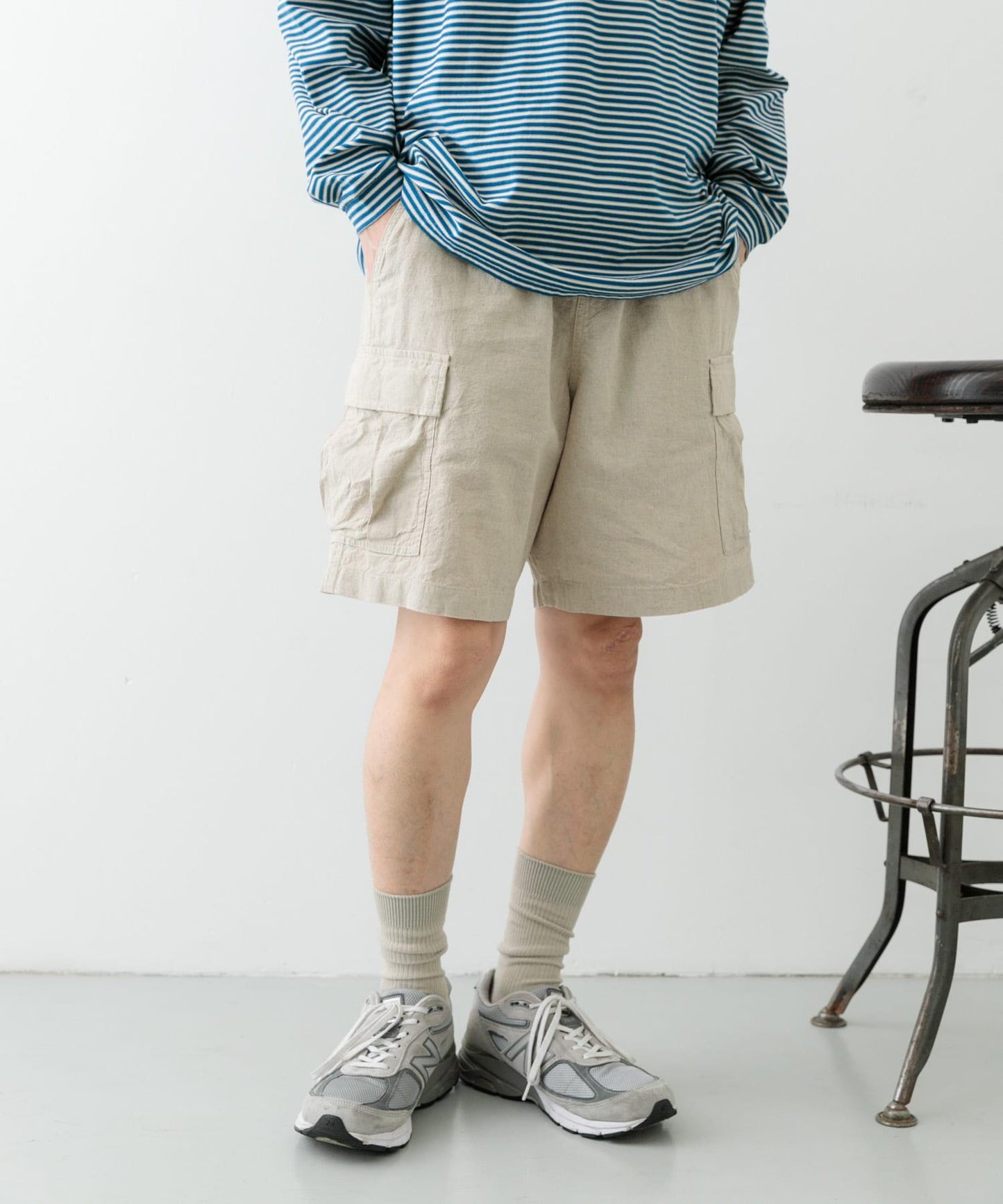 可搭配套裝 天然材質亞麻棉休閒工裝短褲