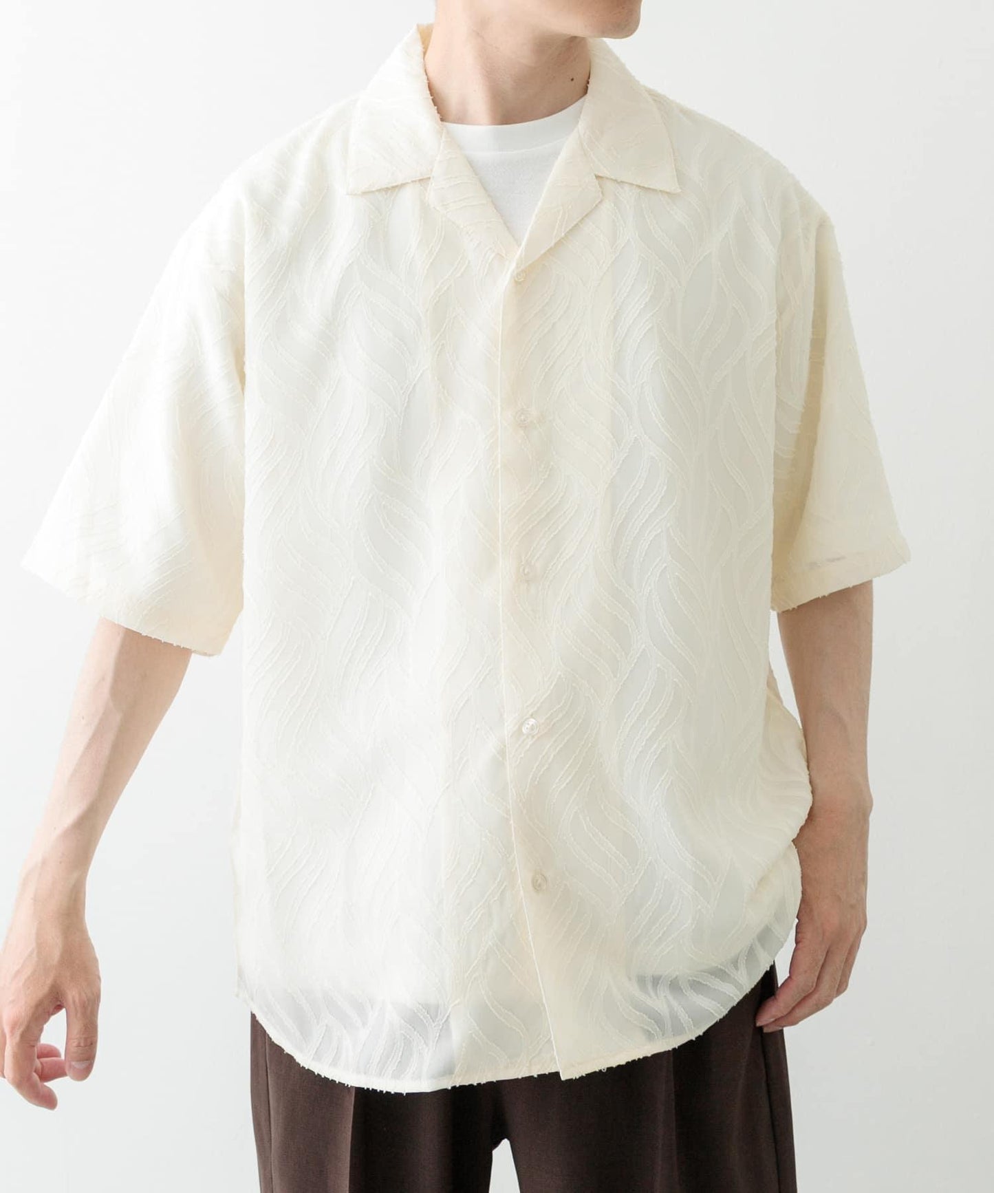 波浪剪裁開領透視襯衫