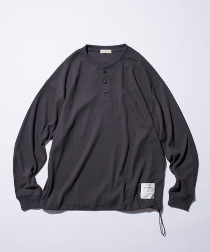 Drymix(R) / 乾爽混紡寬鬆版型華夫格亨利領T恤