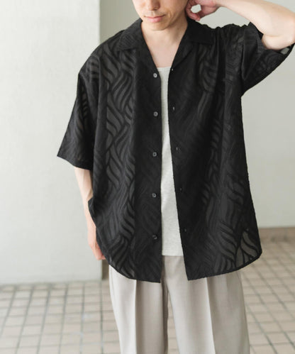 波浪剪裁開領透視襯衫
