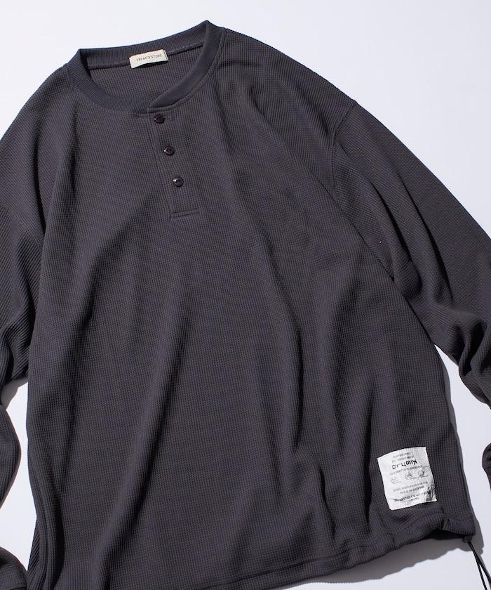 Drymix(R) / 乾爽混紡寬鬆版型華夫格亨利領T恤