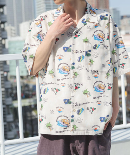 夏威夷印花開領短袖襯衫