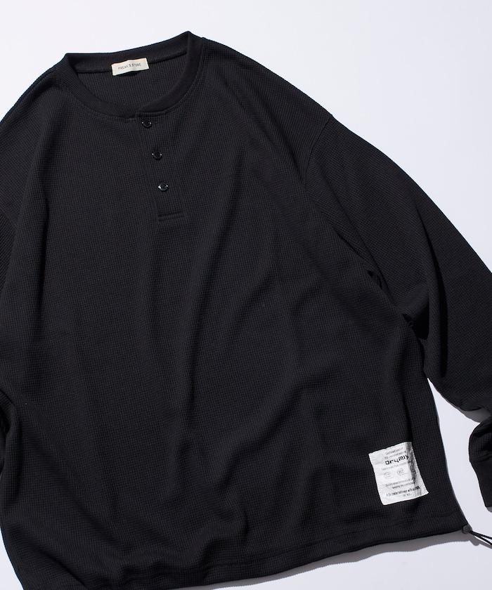 Drymix(R) / 乾爽混紡寬鬆版型華夫格亨利領T恤