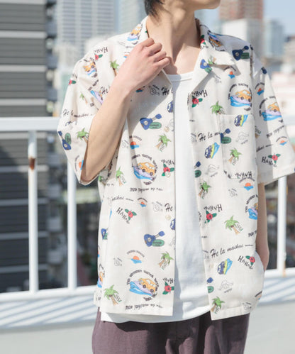 夏威夷印花開領短袖襯衫