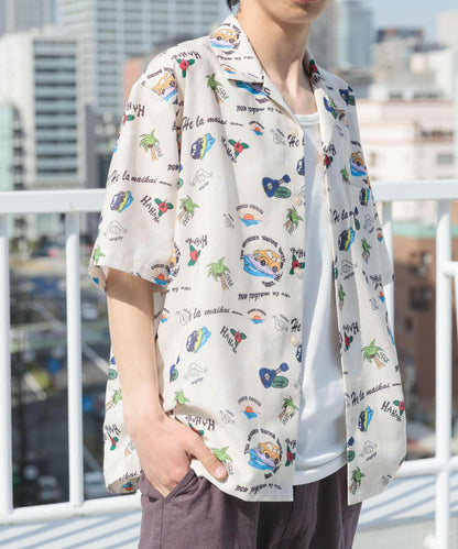 夏威夷印花開領短袖襯衫