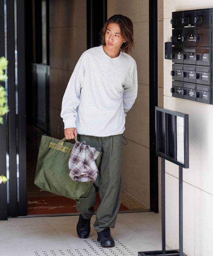 Drymix(R) / 乾爽混紡寬鬆版型華夫格亨利領T恤