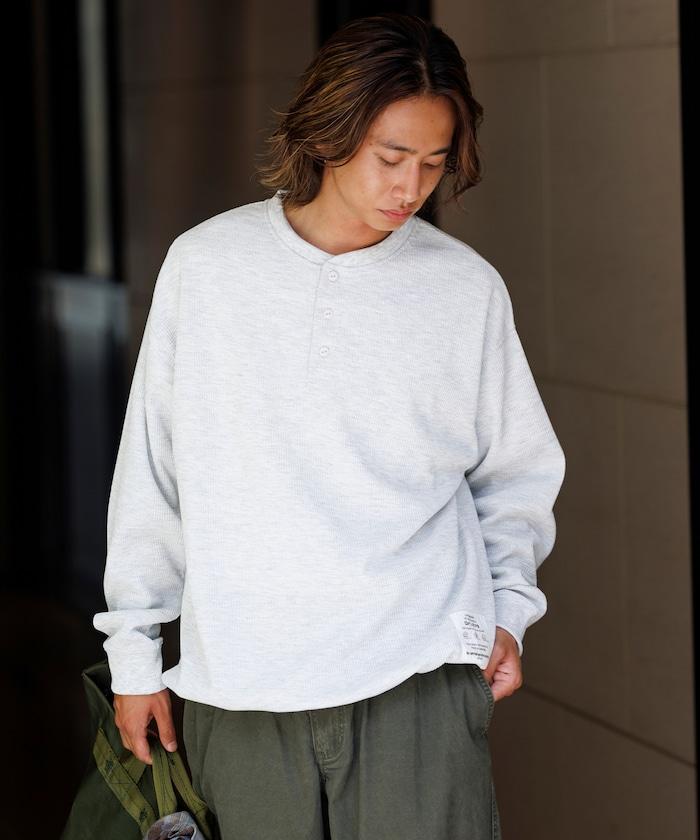 Drymix(R) / 乾爽混紡寬鬆版型華夫格亨利領T恤