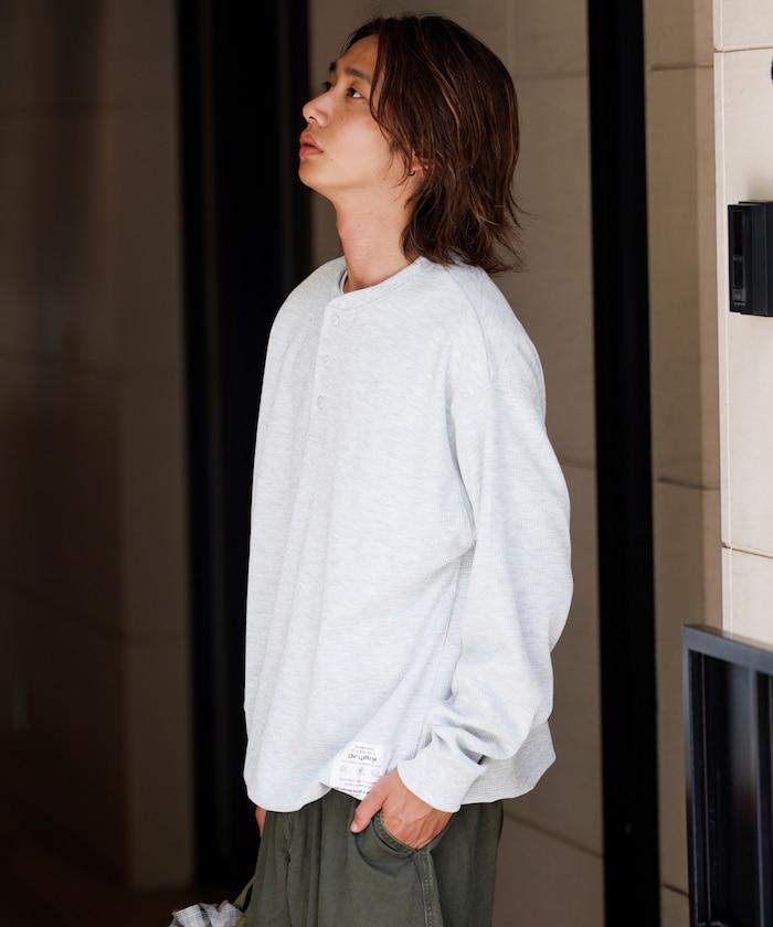 Drymix(R) / 乾爽混紡寬鬆版型華夫格亨利領T恤