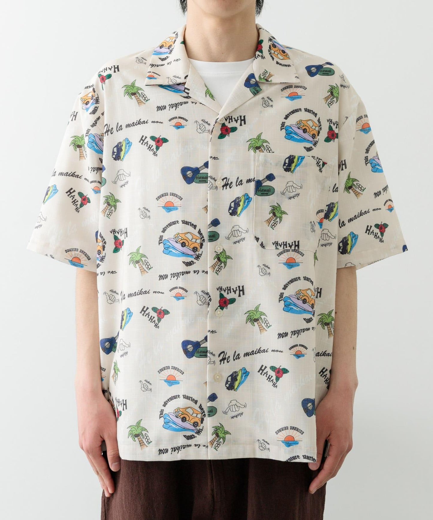 夏威夷印花開領短袖襯衫