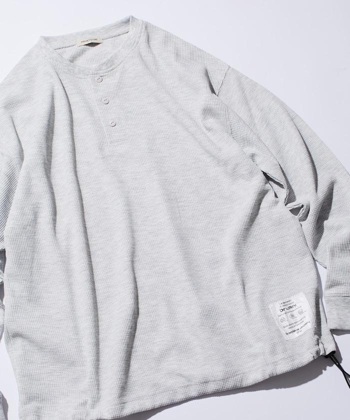 Drymix(R) / 乾爽混紡寬鬆版型華夫格亨利領T恤