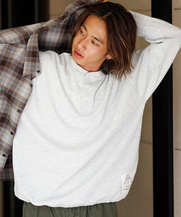 Drymix(R) / 乾爽混紡寬鬆版型華夫格亨利領T恤