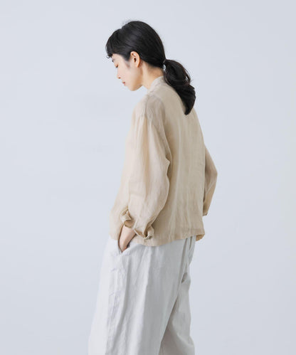 亞麻立領短款襯衫