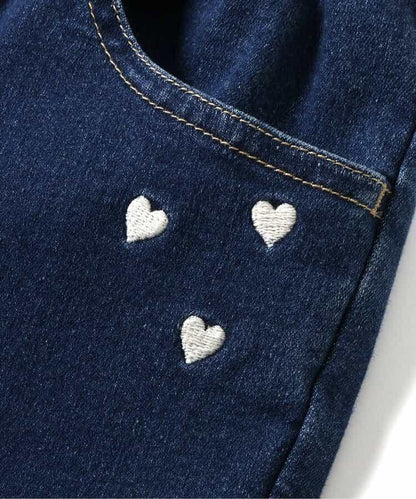 愛心刺繡修身可愛長褲 10分丈