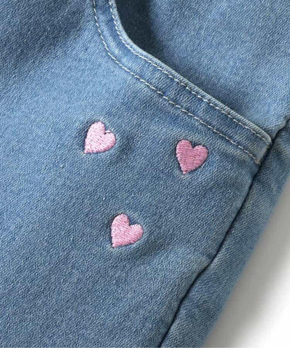 愛心刺繡修身可愛長褲 10分丈