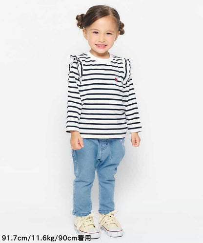 愛心刺繡修身可愛長褲 10分丈