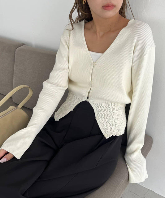 【顯瘦效果◎】下襬抽繩羅紋開衫