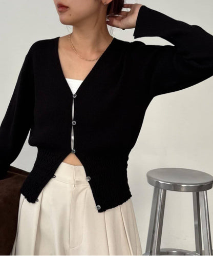 【顯瘦效果◎】下襬抽繩羅紋開衫