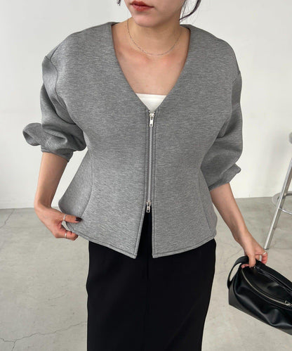 【顯瘦提臀】荷葉邊拉鍊開衫