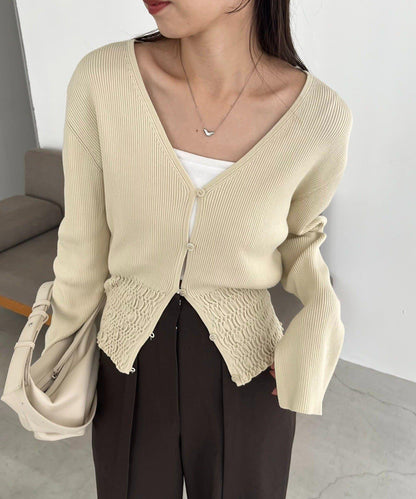 【顯瘦效果◎】下襬抽繩羅紋開衫