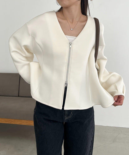 【顯瘦提臀】荷葉邊拉鍊開衫