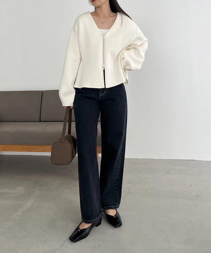 【顯瘦提臀】荷葉邊拉鍊開衫