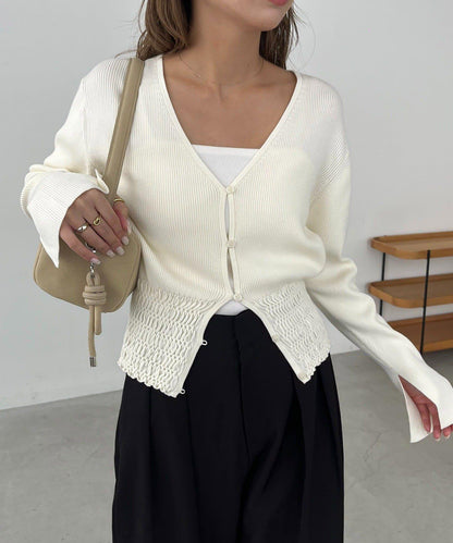 【顯瘦效果◎】下襬抽繩羅紋開衫