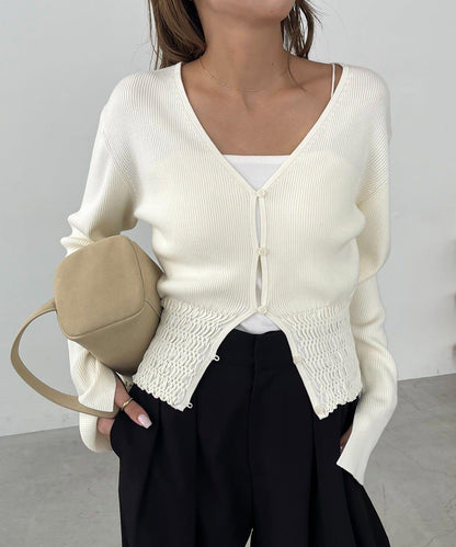 【顯瘦效果◎】下襬抽繩羅紋開衫