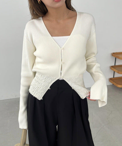 【顯瘦效果◎】下襬抽繩羅紋開衫