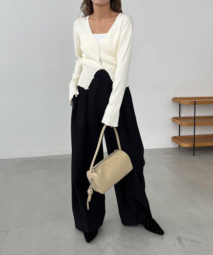 【顯瘦效果◎】下襬抽繩羅紋開衫