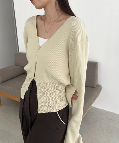 【顯瘦效果◎】下襬抽繩羅紋開衫