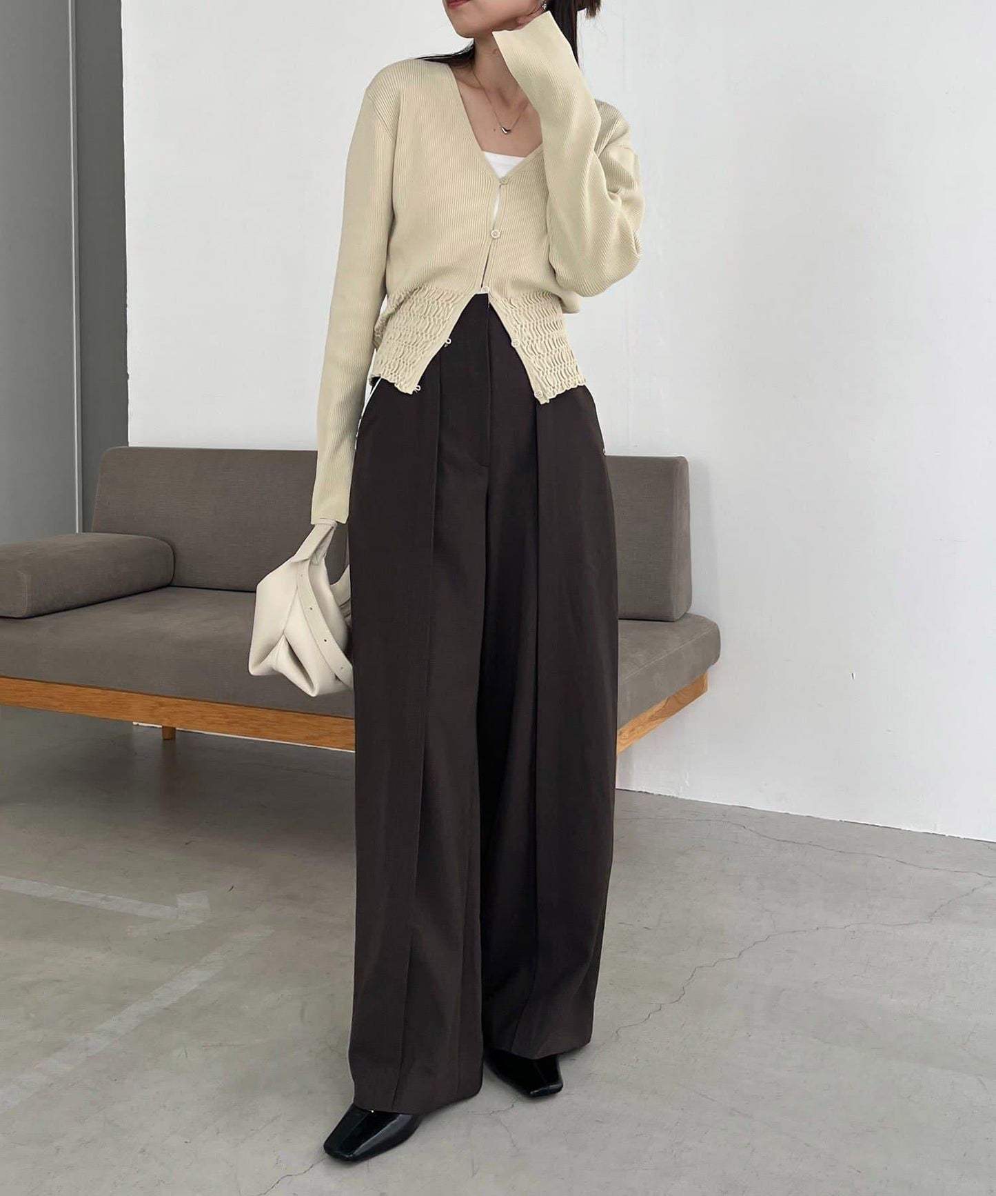 【顯瘦效果◎】下襬抽繩羅紋開衫