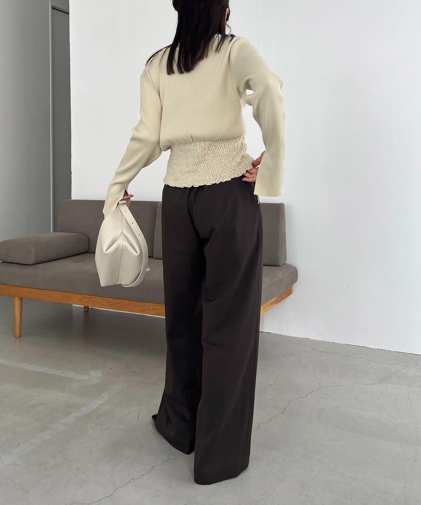 【顯瘦效果◎】下襬抽繩羅紋開衫