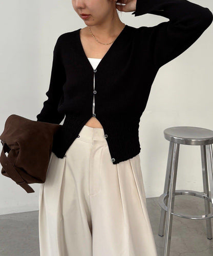 【顯瘦效果◎】下襬抽繩羅紋開衫