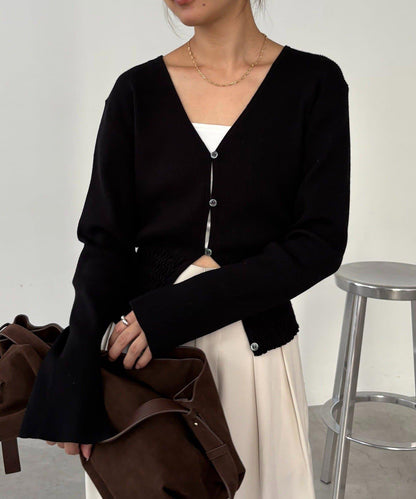 【顯瘦效果◎】下襬抽繩羅紋開衫