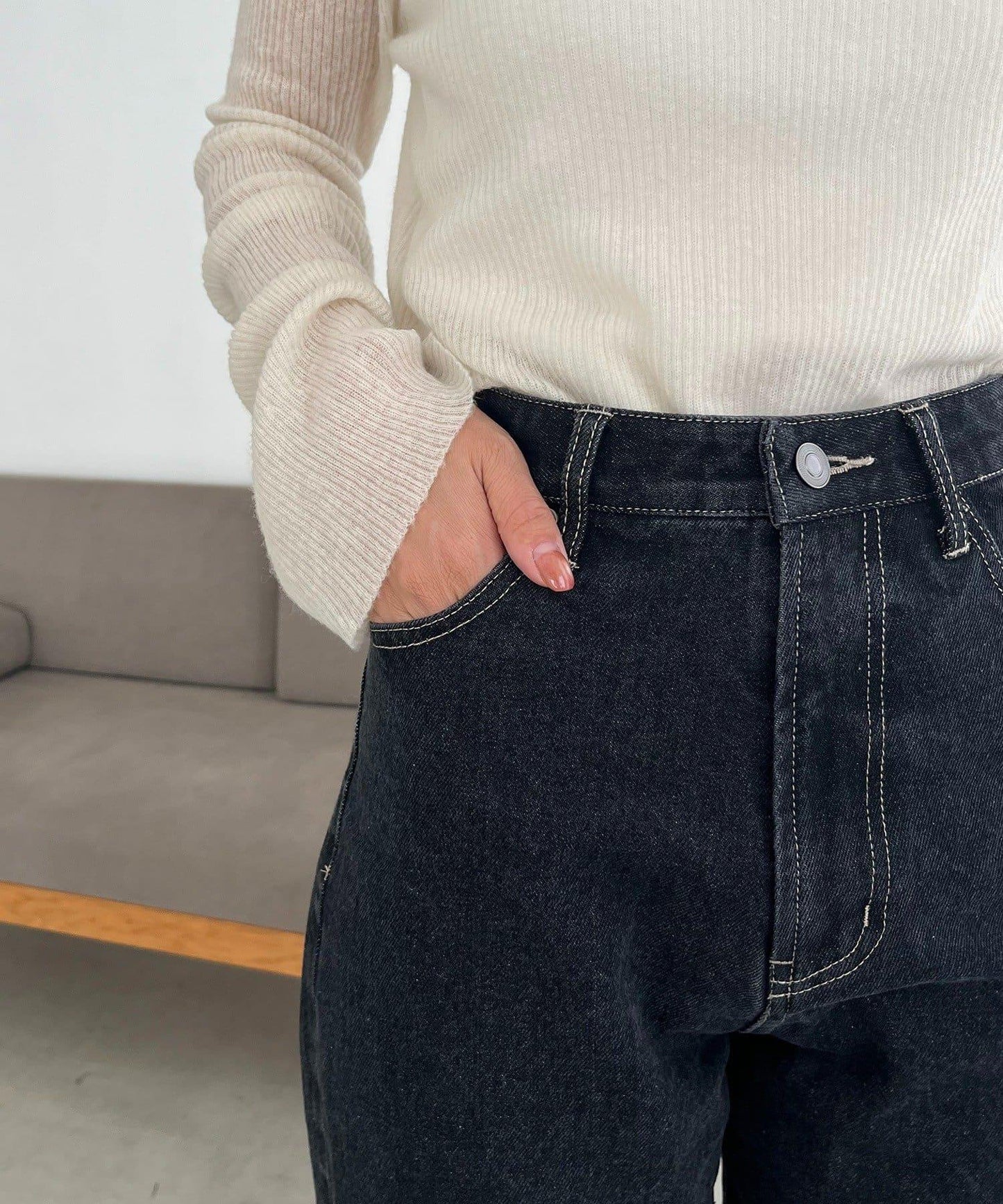 【人氣單品升級◎】13oz高腰直筒牛仔褲